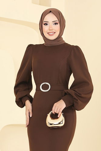 moda selvim فستان سهرة بني 0402ALG474 - Thumbnail