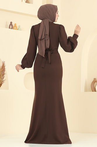 moda selvim فستان سهرة بني 0402ALG474 - Thumbnail