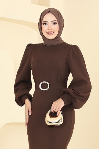 moda selvim فستان سهرة بني 0402ALG474 - Thumbnail