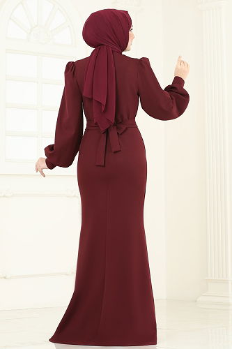 moda selvim Evening Dress 0402ALG474 Burgundy - Thumbnail