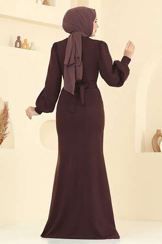 moda selvim Evening Dress 0402ALG474 Damson - Thumbnail