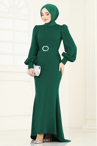 moda selvim Evening Dress 0402ALG474 Emerald - Thumbnail