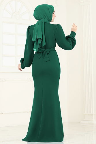 moda selvim Evening Dress 0402ALG474 Emerald - Thumbnail