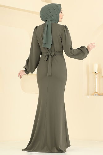 moda selvim Evening Dress 0402ALG474 Khaki - Thumbnail