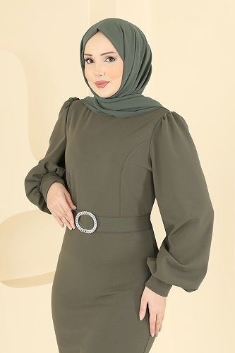 moda selvim Evening Dress 0402ALG474 Khaki - Thumbnail