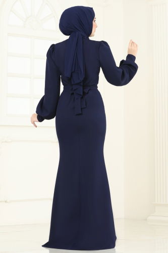 moda selvim Evening Dress 0402ALG474 Navy Blue - Thumbnail