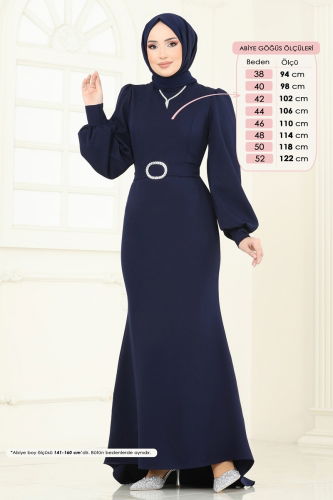 moda selvim Evening Dress 0402ALG474 Navy Blue - Thumbnail