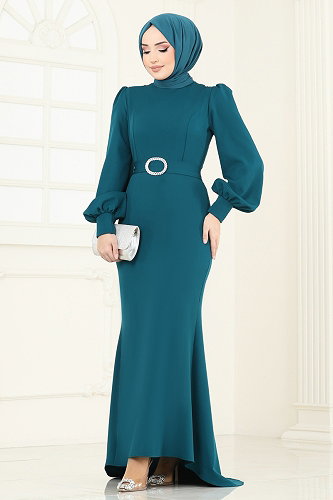 moda selvim Evening Dress 0402ALG474 Petroleum - Thumbnail