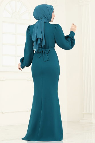 moda selvim Evening Dress 0402ALG474 Petroleum - Thumbnail