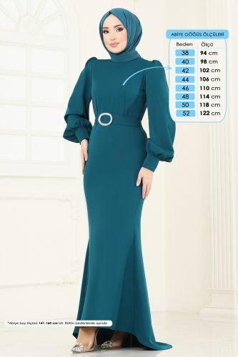 moda selvim فستان سهرة بترولي 0402ALG474 - Thumbnail