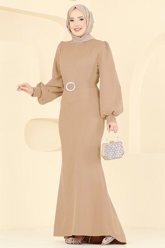 moda selvim فستان سهرة بيج 0402ALG474 - Thumbnail