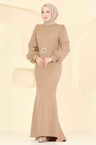 moda selvim فستان سهرة بيج 0402ALG474 - Thumbnail