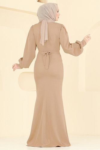 moda selvim فستان سهرة بيج 0402ALG474 - Thumbnail
