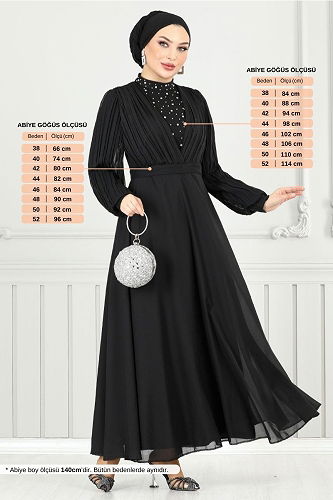 moda selvim Evening Dress 0404ALG1079-M Black - Thumbnail