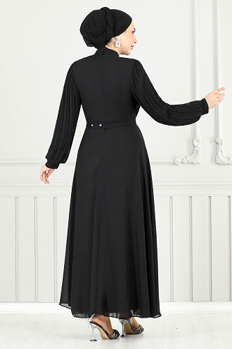 moda selvim Evening Dress 0404ALG1079-M Black - Thumbnail