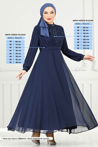 moda selvim فستان سهرة كحلي غامق 0404ALG1079-M - Thumbnail