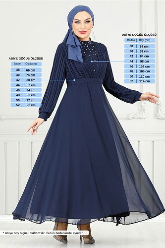 moda selvim فستان سهرة كحلي 0404ALG1079-M - Thumbnail