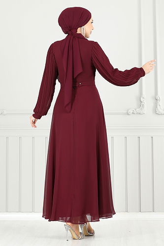 moda selvim Evening Dress 0404ALG474 Burgundy - Thumbnail