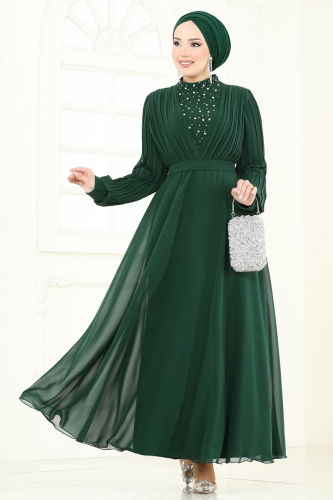 moda selvim Evening Dress 0404ALG474 Light Emerald - Thumbnail