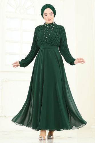 moda selvim Evening Dress 0404ALG474 Light Emerald - Thumbnail