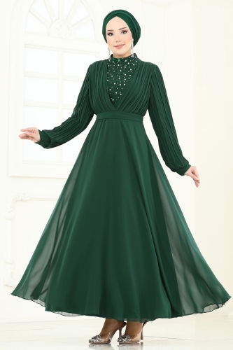 moda selvim Evening Dress 0404ALG474 Light Emerald - Thumbnail