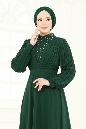 moda selvim Evening Dress 0404ALG474 Light Emerald - Thumbnail