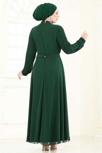 moda selvim فستان سهرة زيتي 0404ALG474 - Thumbnail