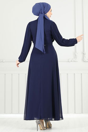 moda selvim فستان سهرة كحلي 0404ALG474 - Thumbnail