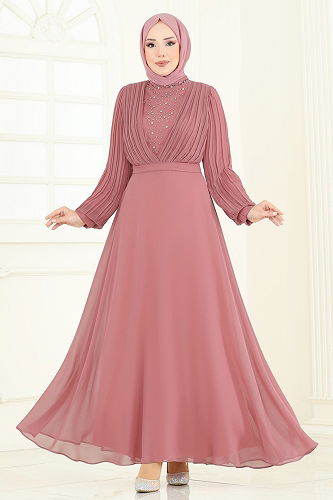 moda selvim Evening Dress 0404ALG474 Rose Dried - Thumbnail