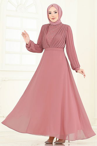 moda selvim Evening Dress 0404ALG474 Rose Dried - Thumbnail