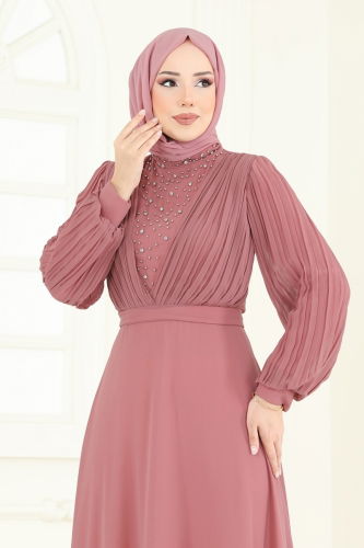 moda selvim Evening Dress 0404ALG474 Rose Dried - Thumbnail