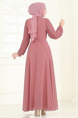 moda selvim Evening Dress 0404ALG474 Rose Dried - Thumbnail