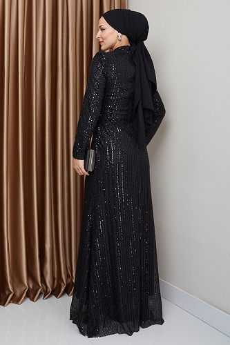 moda selvim Evening Dress 0677MHR1107 Black - Thumbnail