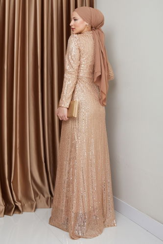 moda selvim Evening Dress 0677MHR1107 Gold - Thumbnail