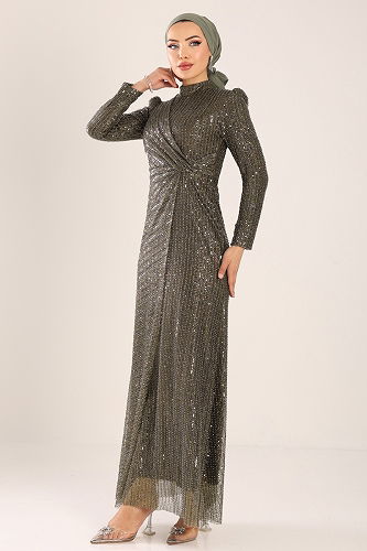 moda selvim Evening Dress 0677MHR1107 Khaki - Thumbnail