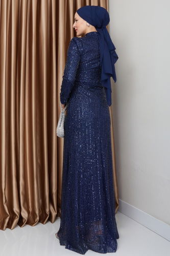 moda selvim Evening Dress 0677MHR1107 Navy Blue - Thumbnail
