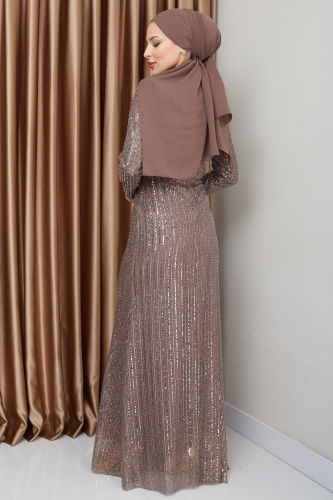 moda selvim Evening Dress 0677MHR1107 Powder Vision - Thumbnail