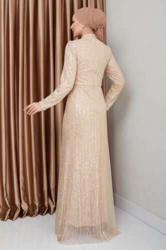 moda selvim فستان سهرة بيج 0677MHR1107 - Thumbnail