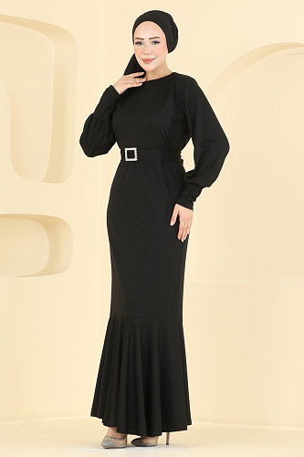 moda selvim Evening Dress 0783LVA1173 Black - Thumbnail
