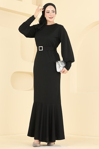 moda selvim فستان سهرة أسود 0783LVA1173 - Thumbnail