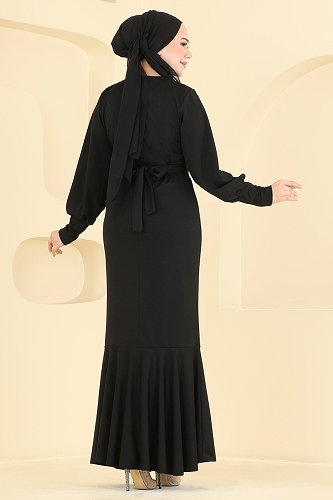 moda selvim فستان سهرة أسود 0783LVA1173 - Thumbnail