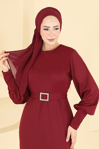 moda selvim فستان سهرة خمري 0783LVA1173 - Thumbnail