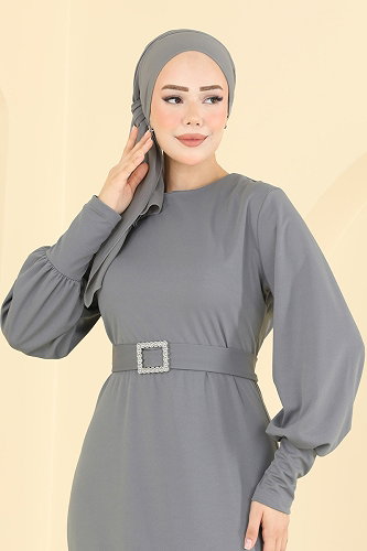 moda selvim فستان سهرة رمادي 0783LVA1173 - Thumbnail