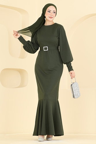 moda selvim فستان سهرة اخضر عفني 0783LVA1173 - Thumbnail