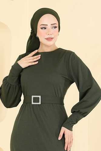 moda selvim فستان سهرة اخضر عفني 0783LVA1173 - Thumbnail