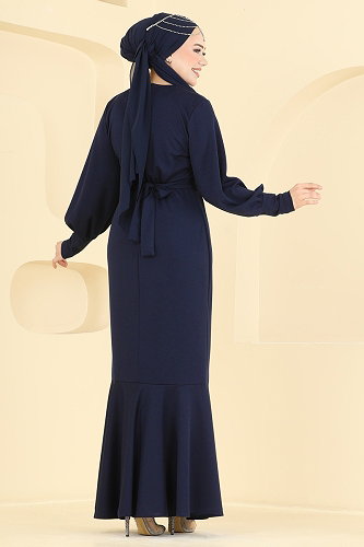 moda selvim فستان سهرة كحلي 0783LVA1173 - Thumbnail