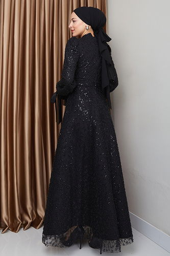 moda selvim Evening Dress 1008MHR1107 Black - Thumbnail