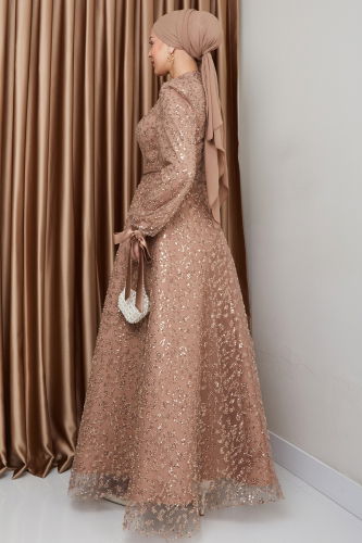 moda selvim Evening Dress 1008MHR1107 Copper - Thumbnail