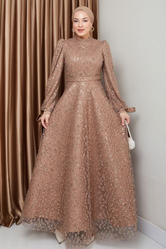 moda selvim Evening Dress 1008MHR1107 Copper - Thumbnail