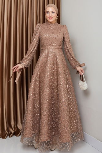 moda selvim Evening Dress 1008MHR1107 Copper - Thumbnail